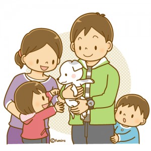 家族と子犬