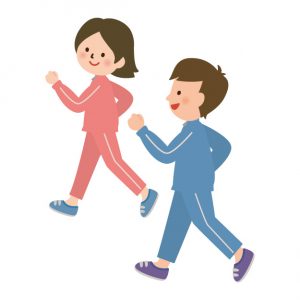 ジャージを着てウォーキング